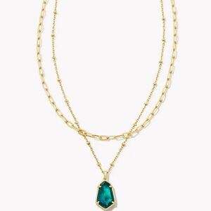Alexandria Gold Multi Strand Necklace in Teal Green Illusion
